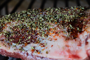 carne especiada con horegano aji molido paprica sal pimienta limon asada a la parrilla con fuego y 