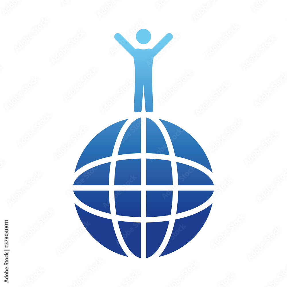 Wall mural pictogram man on a global sphere, gradient style