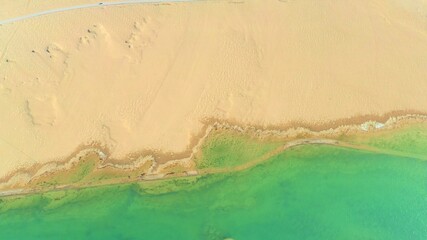 Fototapeta na wymiar aerial view of desert and green lake 