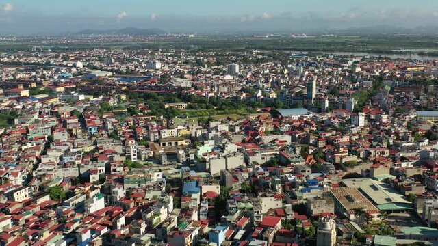 Hai Phong, Vietnam Aug 2020 4k aerial video of Haiphong Skyline look from Dong Hai in a sunny day