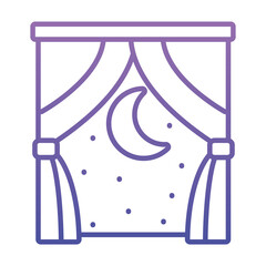 window with curtains and moon night view, gradient style