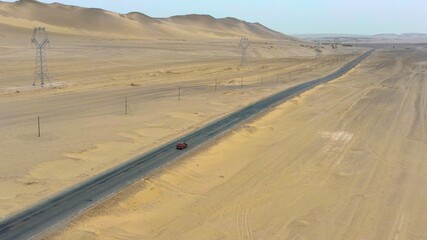 aerial view of road in desert
