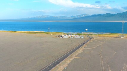 aerial view of road to the lake 