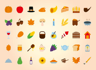 icon set of thanksgiving, flat style