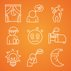 icon set of insomnia and bulb light, line style