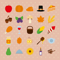 icon set of thanksgiving and pilgrim hat, flat style