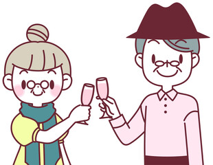 記念日に乾杯するシニアカップル