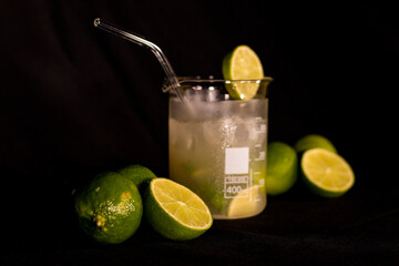 Brazilian Caipirinha. Lemon, ice, sugar and cachaça. Fruit cocktail with alcohol. 