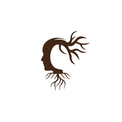 Head Human Tree Abstract Illustration Nature Logo, natural therapy mind for health logo, tree brain logo concept. human mind, growth , innovation, thinking, symbol stock illustration.
