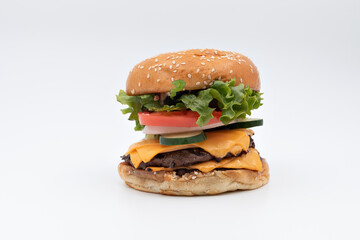 Delicious x burger with plenty of cheese and salad