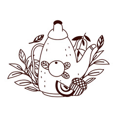 autumn teapot apple acorn leaves isolated design white background line style