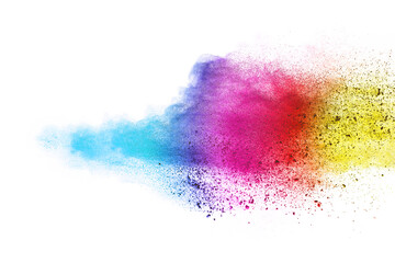 Fototapeta premium Colorful powder explosion on white background. Colored cloud.