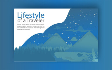 Vector illustration - Mountains, valleys, trees and hills in the background. Banners, sites, poster templates with spaces for your text.