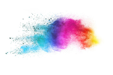 Colorful powder explosion on white background. Colored cloud.