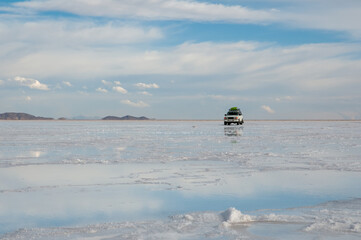 Landscape of the mirror like Bolivia Uyuni salt flat