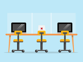 workspace with social distancing new normal concept