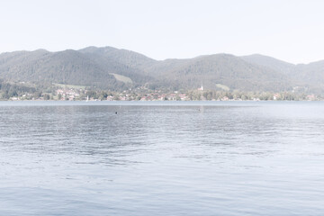 View of Lake Tegernsee and the mountains in Bavaria Germany