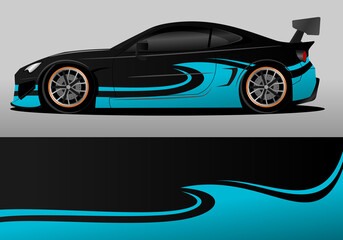Fototapeta na wymiar car wrap design with blue and black color theme