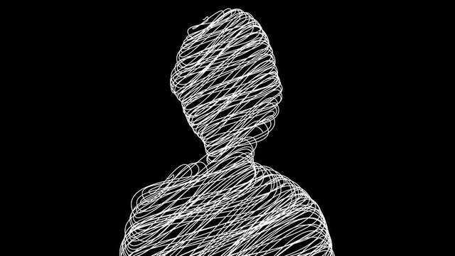 Computer generated simple silhouette of man with scribble fill. 3d rendering web doodle backdrop