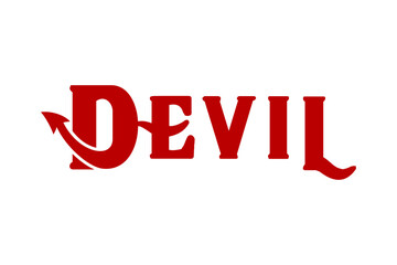 Typography of DEVIL with tail arrow on letter D. Very suitable in various business purposes, also for icon, symbol, logo or etc.
