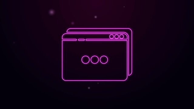 Glowing neon line Website template icon isolated on purple background. Internet communication protocol. 4K Video motion graphic animation.