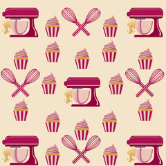 Cupcakes, pink mixers pattern