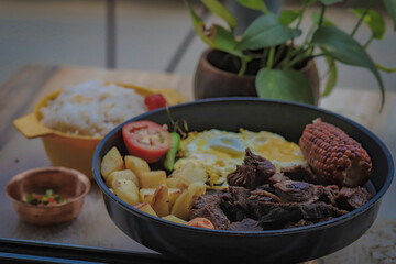 Boiled meat and rice