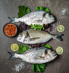 Delicious fresh fish on dark  background