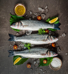 Delicious fresh fish on dark  background