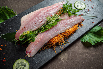 Delicious fresh fish on dark  background