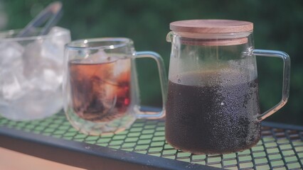 Homemade Cold Brew Coffee ready to Drink for Breakfast.