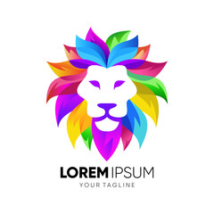 Lion Head Colorfull Logo Design Vector