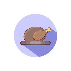 Turkey or Chicken Vector Flat Icon Round Circle with Long Shadow