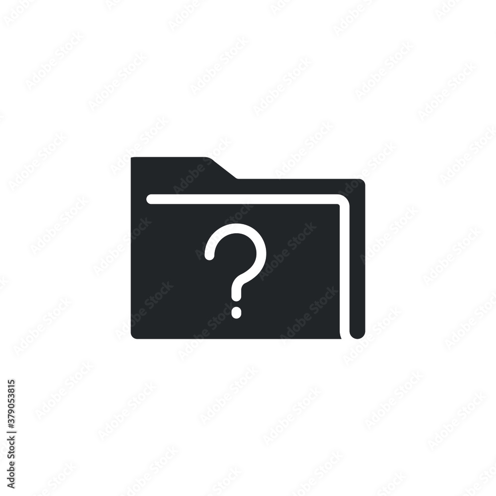 Poster unverify documents file solid icon. faq folder with question mark badge. unknown folder, unfamiliar 