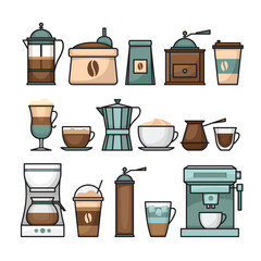 Coffee infographic. Coffee icon set. Flat style, vector illustration.