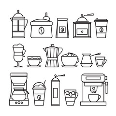 Coffee infographic. Coffee line icon set. Flat style, vector illustration.