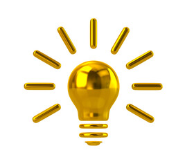 Golden Light Bulb Icon 3d illustration