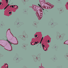 Seamless vector illustration with beautiful tropical butterflies
