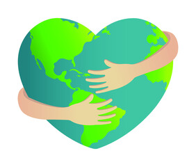 Hands hugging the earth. Hug earth globe vector illustration.