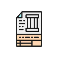 Drawing of metal parts, engineering flat color line icon.