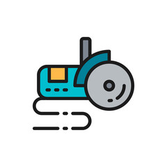 Vector bulgarian saw, angle grinder flat color line icon.