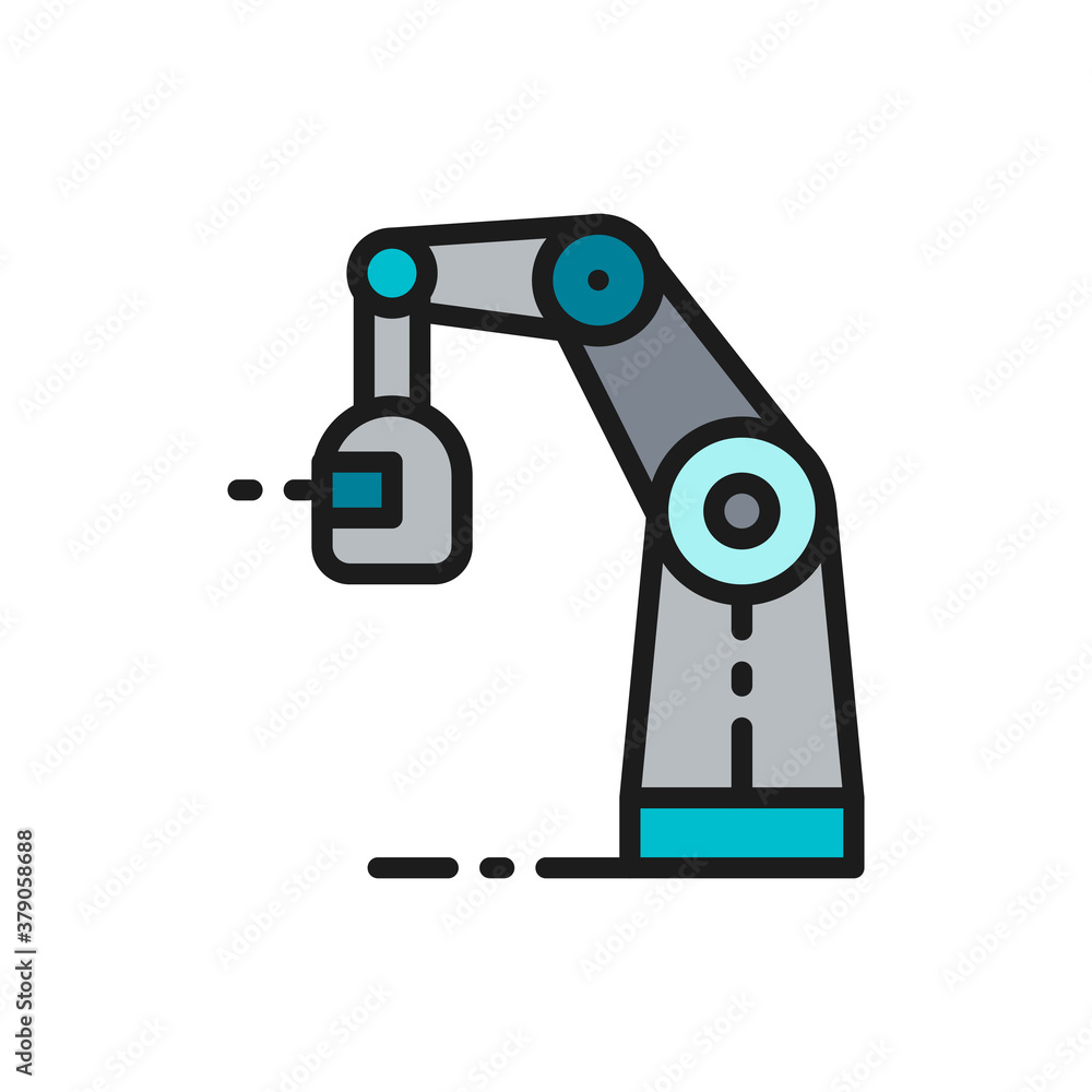 Aufkleber wireless robotic welding machine, robotic arm with spark torch color line icon.