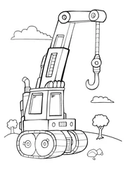 Wall murals Cartoon draw Construction Crane Truck Coloring Book Page Vector Illustration Art