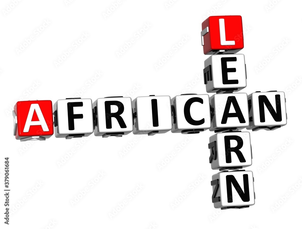 Wall mural African Speak Learn. White and Red 3D Crossword Puzzle.