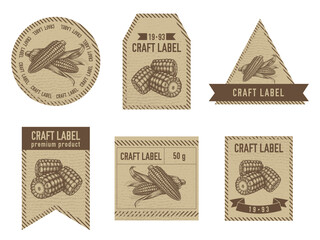 Craft labels vintage design with illustration of corn