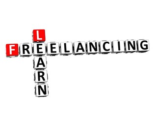 Learn Freelancing. White and Red 3D Crossword Puzzle.
