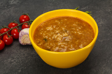 Caucasian Kharcho soup with beef meat