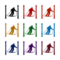 Fototapeta na wymiar Simple Ski icon, color set