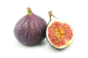 Ripe sweet fresh figs fruit isolated on white background. Whole and sliced organic figs