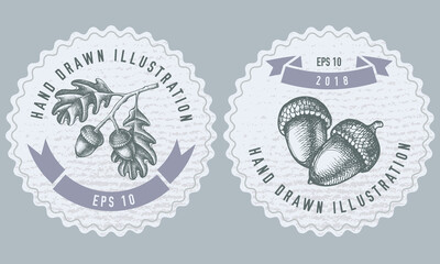 Monochrome labels design with illustration of oak © Sad